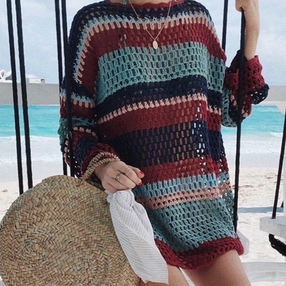 Show me your Mumu | Paula Pullover Crochet Sunset Stripe Sweater Fisherman - Picture 1 of 6